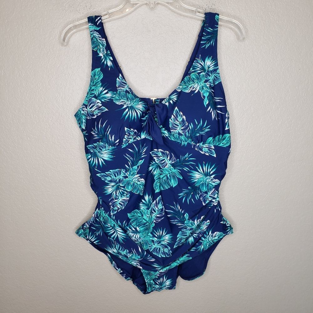 Heat Tropical Print One Piece Swimsuit 18W Blue